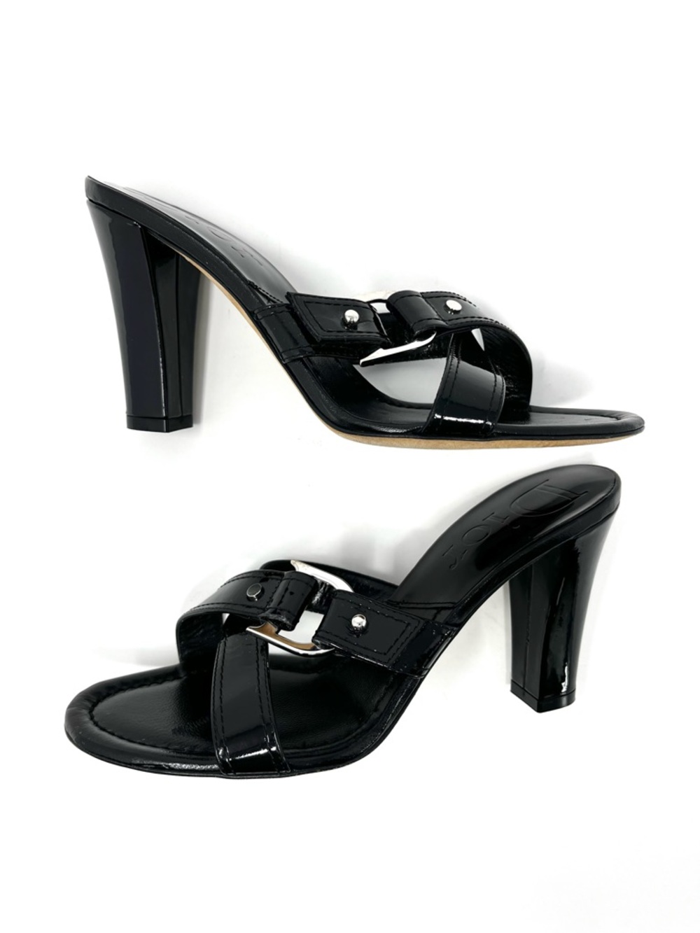 Vintage Christian Dior Galliano Y2K Black Patent D Buckle Sandals Heels 36.5 6.5 - Picture 5 of 11